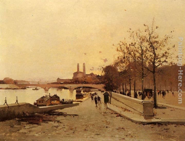 Eugene Galien-Laloue Pont sue la Seine avec une vue sur l'ancien Trocadero